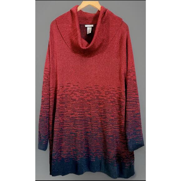 Catherines Cowl Neck Pullover Sparkle Red Black Sweater Shirt Plus Size 4X 30/32 - Picture 1 of 2